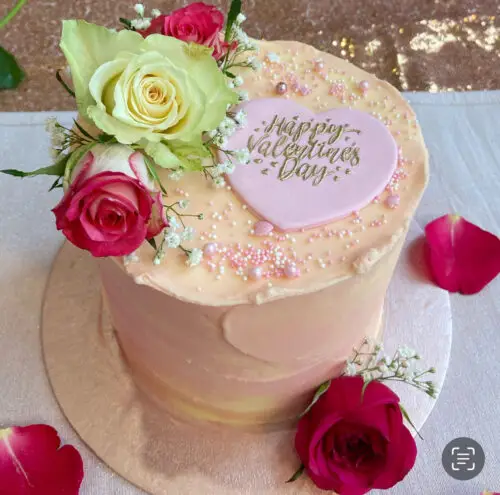 Strawberry champagne valentine cake